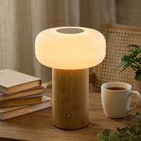 Lampe de bureau LED rechargeable en forme de champignon avec base en bambou, lampe de table portable minimaliste pour la chambre à coucher, le bureau, la décoration de la maison