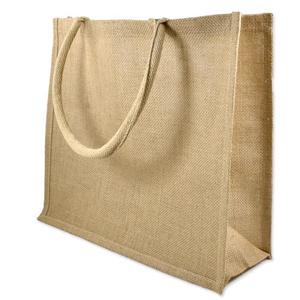 Sac de plage écologique en toile de jute uni avec logo personnalisé et poche extérieure - Product Image 3