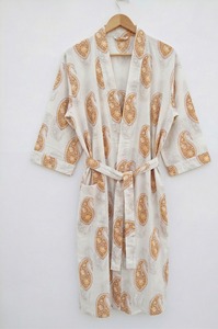 ชุดคลุมอาบน้ำคิโมโนพิมพ์ลายบล็อกอินเดีย ผ้าฝ้าย สำหรับฤดูร้อน ชุดคลุมสำหรับผู้หญิง - Product Image 4