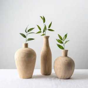 Vase en bois minimaliste en forme de larme, fait main, en bois massif, petite bouteille à fleurs, pot de fleurs séchées pour bureau, centre de table rustique - Product Image 3