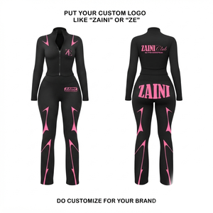 Survêtement en polyester et élasthanne interlock 320 GSM de qualité supérieure, noir avec panneaux roses, logo personnalisé OEM ODM - Product Image 1