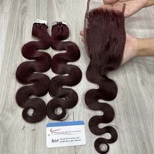Cabello humano vietnamita premium rojo burdeos, ondulado al vapor, con trama cosida a máquina, precio de fábrica, listo para enviar. - Product Image 3