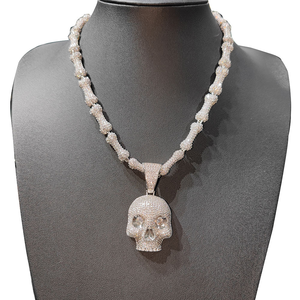 <b>Iced</b> <b>Out</b> Skull Pendant Necklace With Moissanite <b>Chain</b> 925 Silver Hip Hop Statement Jewelry Set - Product Image 2