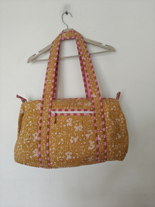 Sac de voyage en coton rayé léger avec doubles poignées et fermeture éclair latérale, grande capacité, unisexe - Product Image 1