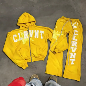 Screen Print Sun Faded Winter Heavyweight Breathable Quick Dry Streetwear Custom Cotton Rhinestone Acid Wash Zip Tracksuit - Product Image 5