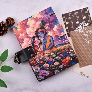Cute Radha Krishna <b>A5</b> Handcrafted Lock <b>Notebook</b> 100 Pages | Floral Art Spiritual Diary Premium Vintage Devotional Journal Gift - Product Image 1