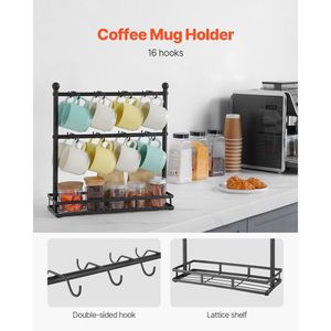 Portabicchieri da 16 ganci con Base portaoggetti porta tazze da caffè a parete per soluzione di conservazione da controsoffitto - Product Image 2