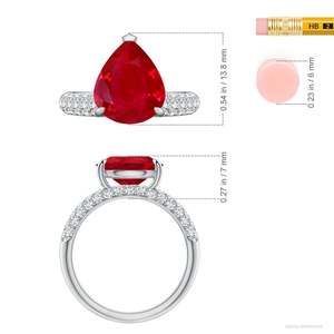 Anillo de Compromiso de Oro Sólido de 14K con Rubí en Forma de Pera Descentrado y Detalles de Diamantes, Joyería Fina Hecha a Mano y Personalizada para Boda - Product Image 4