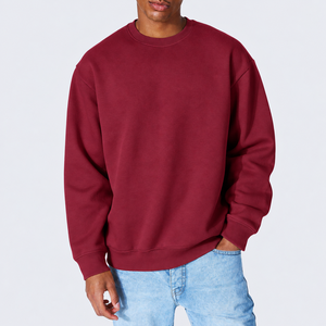 Sudadera de cuello redondo para hombre, color borgoña, corte holgado, de algodón, estilo casual, manga regular, transpirable, 240g, color liso, para invierno - Product Image 2