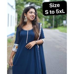 DESIGNER GEORGETTE <b>LACE</b> WORK <b>TOP</b> WITH DUPATTA <b>NAVY</b> BLUE - Product Image 3