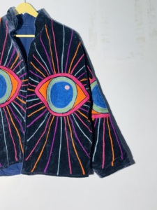 Handmade <b>Velvet</b> Eye Embroidery <b>Jacket</b> - Psychedelic Evil Eye Kimono - Bohemian Statement Coat - Product Image 4