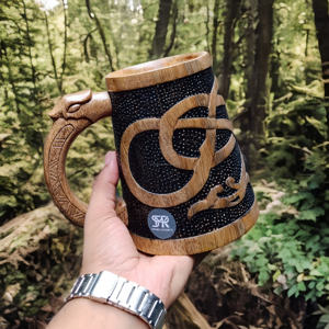 Chope à bière en bois unique avec poignée inspirée du dragon, fabriquée à la main, écologique, pour la dégustation de bière, les fêtes et la collection de bars - Product Image 5