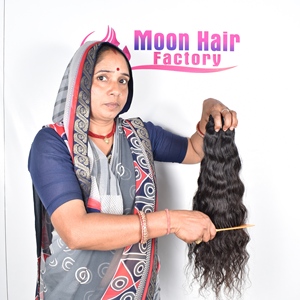 Extensions de cheveux humains noirs 100% naturels, en lots de couleur naturelle, ondulés, à double trame machine, ondulation profonde, cuticules alignées, cheveux bruts de temple indien - Product Image 5