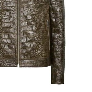 Veste en cuir véritable gaufré croco pour homme, col rabattu, fermeture éclair sur le devant, style motard, vêtement d'automne - Product Image 5