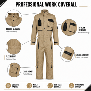 Combinaison de travail professionnelle pour mécanicien, multi-poches, poignets ajustables, respirante, détection des aiguilles, en sergé de polycoton, pour l'automobile - Product Image 5
