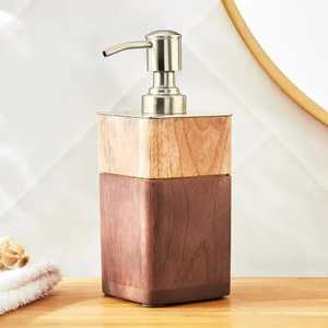 Luxury <b>Square</b> Acacia Wood Soap Dispenser Two Tone Natural Wooden Liquid Hand Soap Pump Bottle for Bathroom Vanity <b>Kitchen</b> - Product Image 1