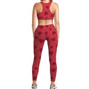 Conjunto de Yoga con Estampado de Corazones para Mujer, 2 Piezas, Leggings de Cintura Alta, Sujetador Deportivo con Espalda Cruzada, Ropa Deportiva Transpirable de Spandex y Poliéster - Product Image 4