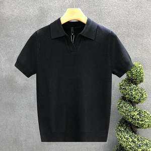 T-shirt homme col en V tissé uni anti-plis à manches courtes, nouvelle collection 2026 - Product Image 3