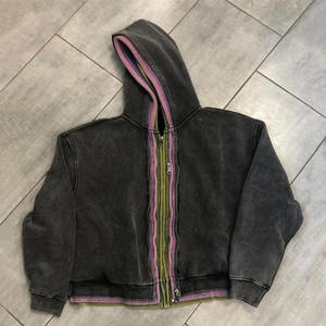 Nouveau sweat à capuche triple couche zippé, coupe ample et courte, délavé à l'acide, pour homme - Product Image 1