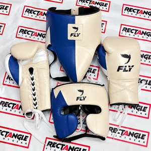 Ensemble de boxe Fly neuf et professionnel : Gants en cuir, protège-tête et protège-glande, respirant et durable, violet et beige - Product Image 3
