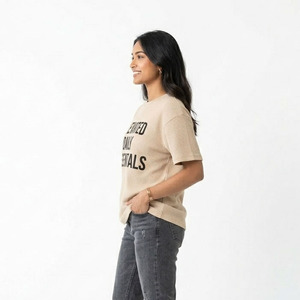 T-shirt gaufré à manches courtes pour femme, décontracté, 100 % coton, coupe ample, imprimé, épaules tombantes, léger, 280 GSM, haut pour femme - Product Image 4