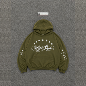 เสื้อฮู้ดดี้ผู้ชายสีเขียวมะกอกพรีเมียม ทรงโอเวอร์ไซส์ สไตล์สตรีทแวร์ ผ้าฝ้ายเฟรนช์เทอร์รี่ พิมพ์ลายกราฟิก สวมหัวแบบสบายๆ แฟชั่นลำลอง - Product Image 5