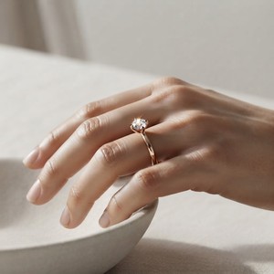 Anillo de Compromiso de Moissanita para Mujer, Corte Redondo, Solitario con Banda de Diamantes, Chapado en Oro Rosa, para Anillo de Boda - Product Image 5
