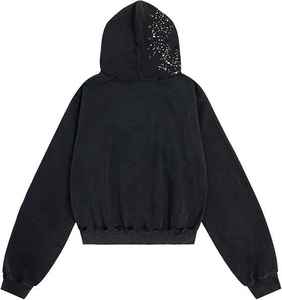 Sudadera con capucha personalizada con pedrería para hombre, de peso pesado, con doble cremallera, efecto deslavado, de alta calidad, estilo urbano. - Product Image 3
