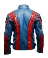 Blouson d'hiver pour homme en cuir de mouton véritable et toile, col montant, fermeture éclair, coupe ajustée, coupe-vent, respirant, style motard décontracté, rouge et bleu