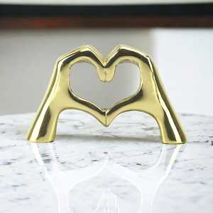 Golden Aluminum Heart Shape Sculpture Artistic Tabletop Decor for Living Room Valentine's Day Contemporary Design - Product Image 6