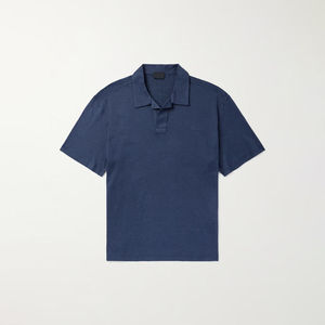 Chemise d'hiver pour homme, col rabattu, manches courtes, couleur unie, tricotée, 100% coton, respirante, coupe classique - Product Image 1