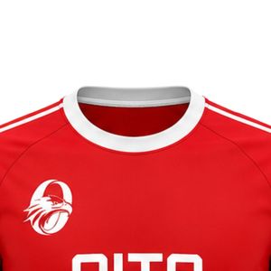 เสื้อฟุตบอลสีแดงขาวสำหรับผู้ชายแขนสั้นเสื้อฟุตบอลน้ำหนักเบาชุดทีมกีฬาชุดกีฬาระบายอากาศได้ดี - Product Image 3