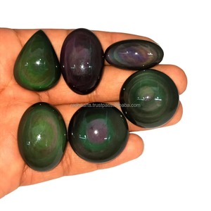 Natural <b>Rainbow</b> Obsidian Loose Gemstone Both Side Polished Handmade Obsidian Cabochon Healing Obsidian Crystal for Jewelry - Product Image 1