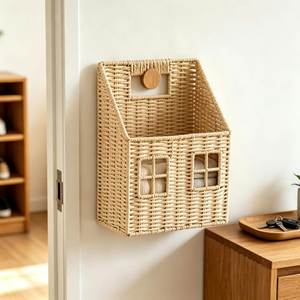 Panier mural en rotin avec poignées pour la décoration de la maison, panier de rangement de style nordique, pot de plante rond fait à la main - Product Image 6