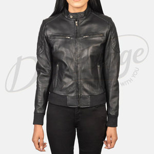 Women High Quality Vintage Black Leather Real Cow Skin Leather <b>Motorcycle</b> <b>Jacket</b> For Women Custom Women Black Leather <b>Jacket</b> - Product Image 2