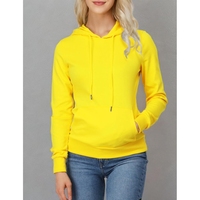 Sweat-shirt à capuche jaune pour femme, pull en coton tricoté à manches longues, style automne, couleur unie, respirant avec poches