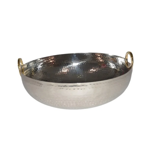 Hand-<b>Hammered</b> Metallic Decorative Bowl Polished Silver Pedestal Dish with <b>Loop</b> Knot Handles Large Contemporary Metal Tableware - Product Image 3