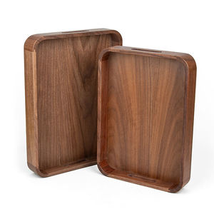 Plateau de service rectangulaire en bois avec poignées, personnalisable avec logo, pour cuisine, ottoman, table basse, petit-déjeuner, avec rangement intégré - Product Image 1