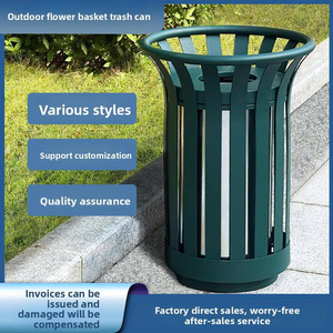 Poubelle extérieure ronde en métal bleue, ouverture supérieure, seau intérieur amovible, robuste, pour utilisation en parc - Product Image 4