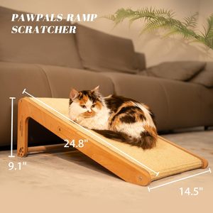 Rampe à gratter pour chat en sisal pour chat d'intérieur, 24,8 pouces, forme en L, griffoir vertical, tapis à gratter pour chat, meuble pour chat en bois massif - Product Image 5