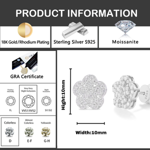 ต่างหูเพชรโมอิสซาไนต์รูปดอกไม้ เงินแท้ 925 ดีไซน์แบบกลุ่ม สีทอง หรูหรา ประกายระยิบระยับ สำหรับผู้หญิง ของขวัญ - Product Image 3