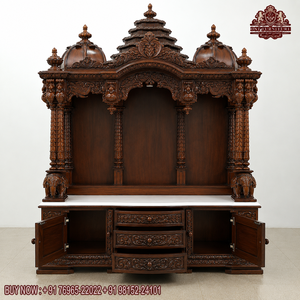 Peacock Carved Teak Wood <b>Mandir</b> for Home Traditional Hand Carved Temple At Wholesale Price Pooja Temple Manufacturer & Exporter - Product Image 6