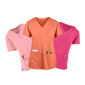 ชุดจั๊มสูทผ้าแคนวาสสำหรับพยาบาลสีชมพูอ่อนพร้อมคอตั้งชุดเครื่องแบบทางการแพทย์แขนสั้น - Product Image 1