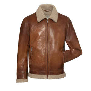 Men Brown Genuine Leather <b>Sherpa</b> <b>Lined</b> Bomber <b>Jacket</b> Zip Up Winter Outerwear Casual - Product Image 3