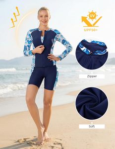 Women Short <b>Sleeve</b> Color Block Front Zip One Piece <b>Swimsuit</b> with Quick Dry Surf Rash Guard 3 Piece Rash Guard <b>Long</b> <b>Sleeve</b> - Product Image 3