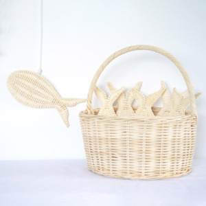 Juego de pesca de ratán con caña de pescar tejida y peces de juguete, juguetes educativos naturales para preescolares - Product Image 3