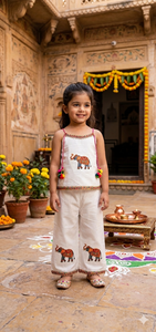 Girls Cambric Cotton Sleeveless Coord Set Floral Elephant Patch Outfit With Lace Border And Hair <b>Bow</b> <b>Gift</b> For Kids 0 To 5 Years - Product Image 2