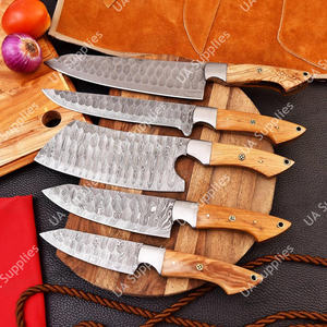Ensemble de 5 couteaux de chef OEM OBMChef en acier Damas fait main, manche ergonomique en olivier, étui en cuir (longueur de lame 4,5-9 pouces) - Product Image 5