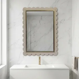 Scalloped Wooden Framed <b>Wall</b> <b>Mirror</b> Handcrafted Decorative Vanity <b>Mirror</b> Modern Bathroom Bedroom Entryway Accent Home Decor - Product Image 6