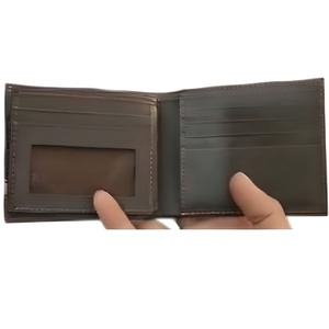 Premium Dark Charcoal <b>Genuine</b> <b>Leather</b> Bifold <b>Wallet</b> For Men Featuring A Classic Brown Accent Bar Design With Multiple Slots - Product Image 3